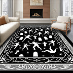 Spooky Black White Graveyard Figures Rug