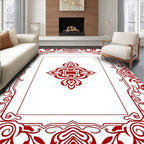 Ornate Crimson Floral Medallion Frame Rug