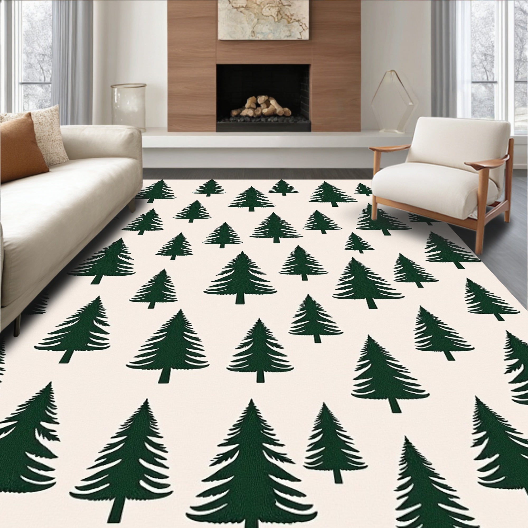 Dark Green Pine Forest Repeating Arrangement Rug