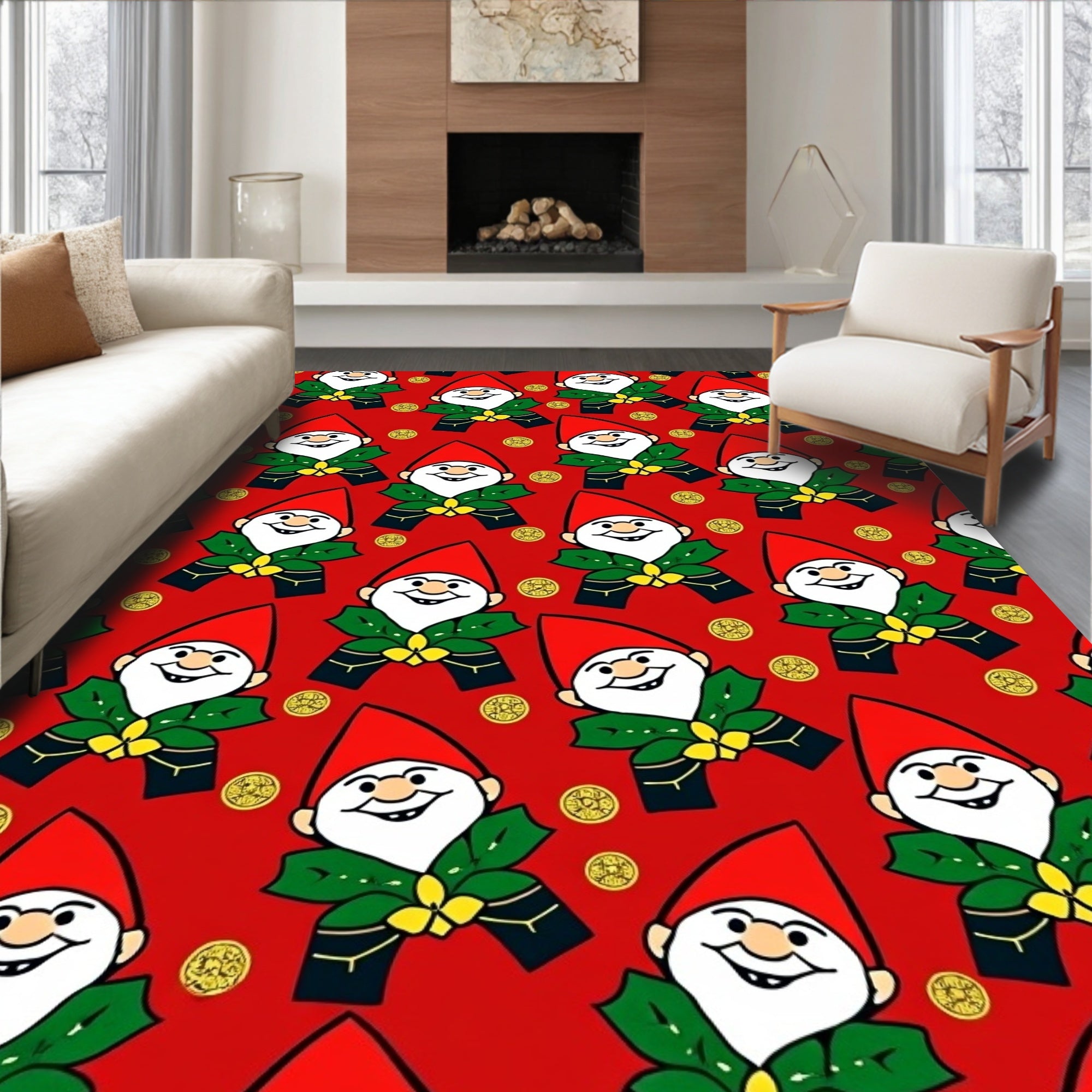 Red Gnome With Gold Coins Rug