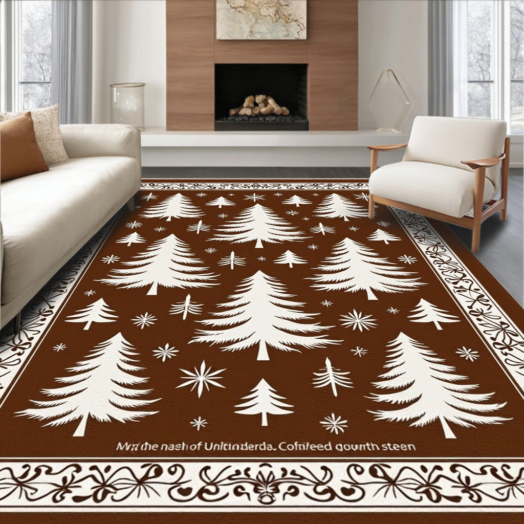 Classic Brown White Pine Forest Rug