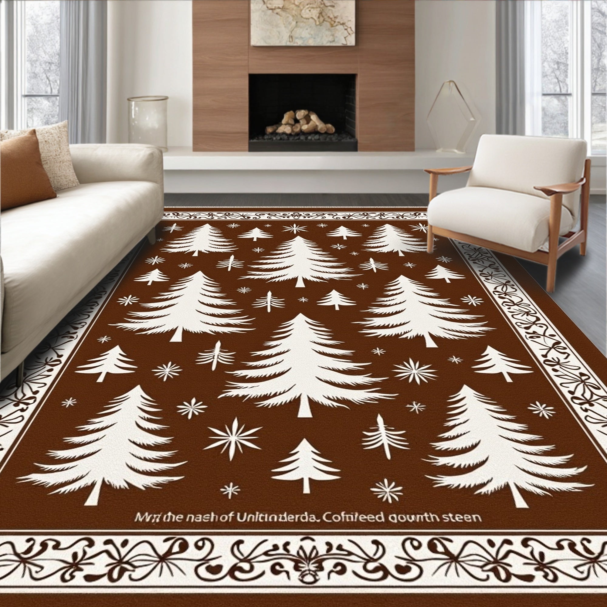 Classic Brown White Pine Forest Rug