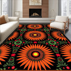 Bright Orange Sunburst Floral Arrangement Rug