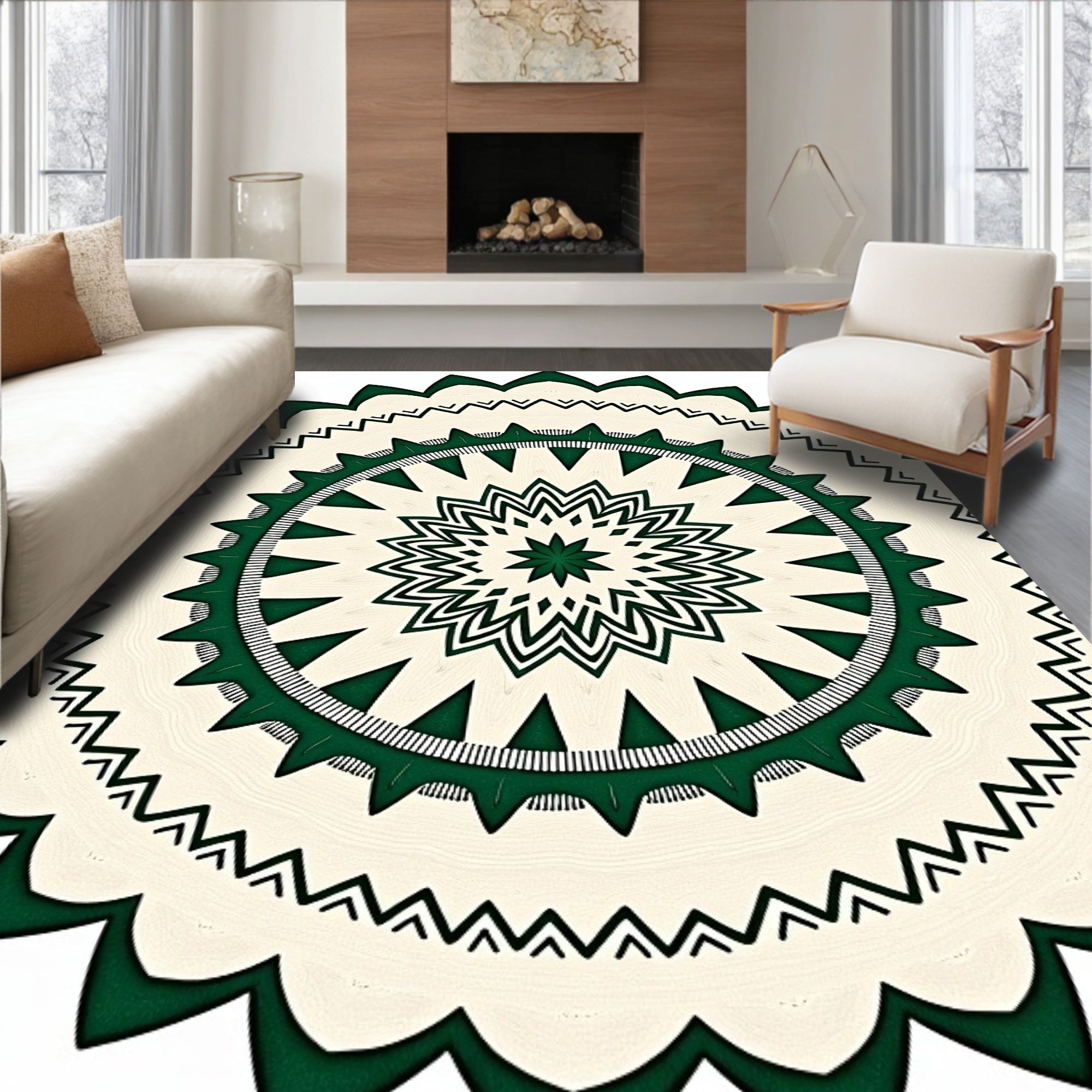 Emerald Green Abstract Sunburst Rug