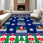 Festive Blue Santa Claus Trees Snowflakes Rug