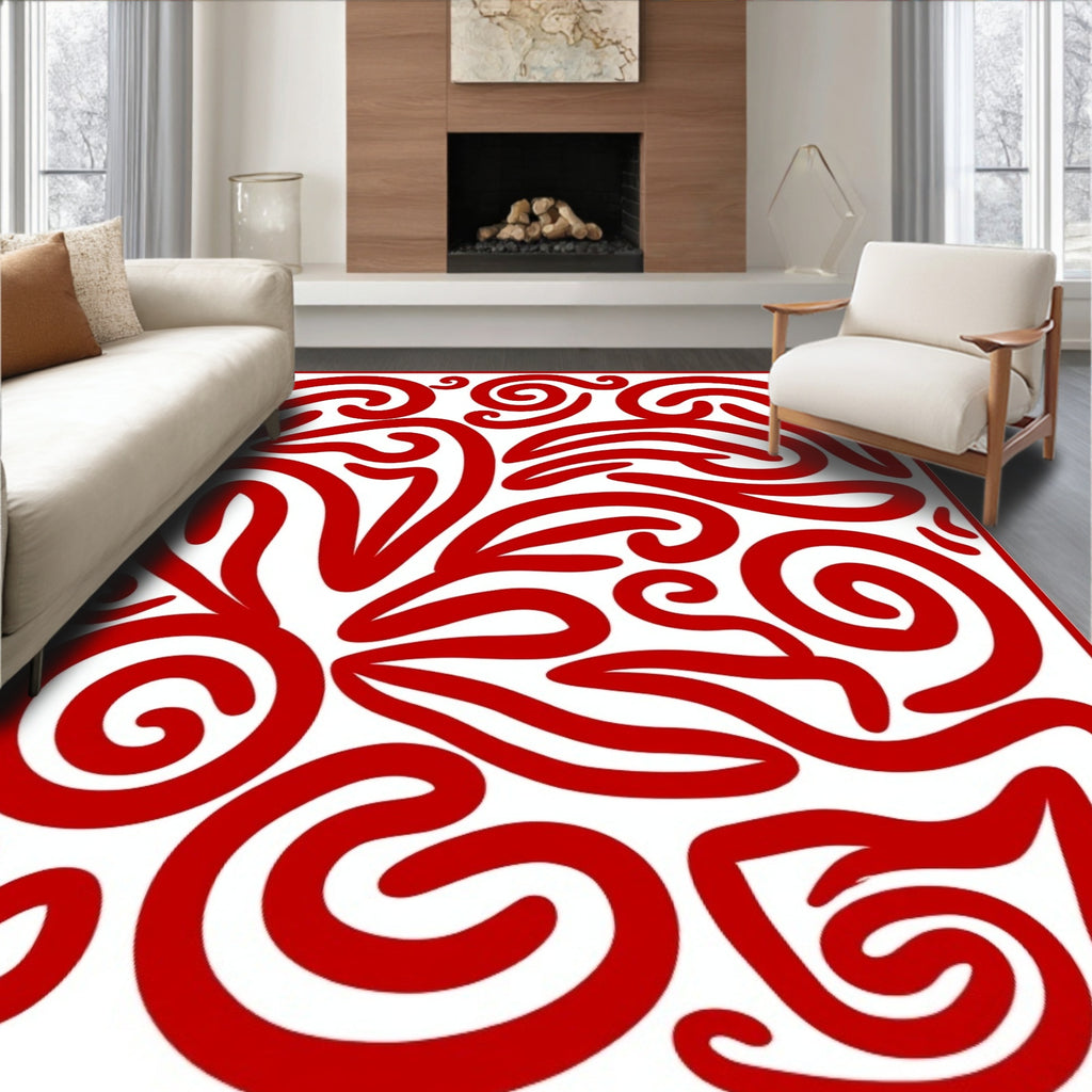 Chic Red Swirl Abstract Rug