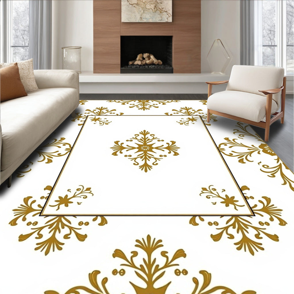 Golden Floral Frame Ornament Rug