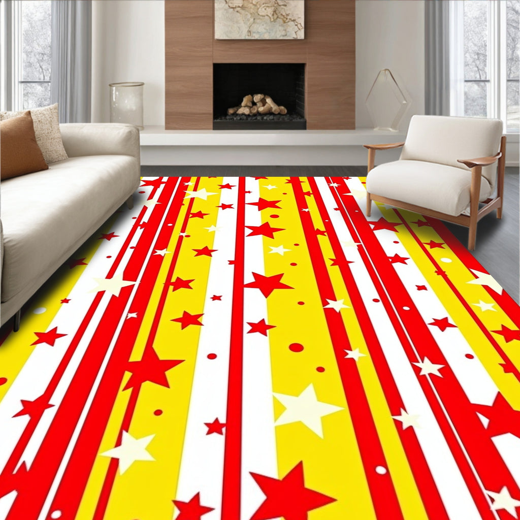 Crimson Yellow Starburst Stripes Rug