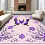 Purple Butterfly Floral Sprigs Rug