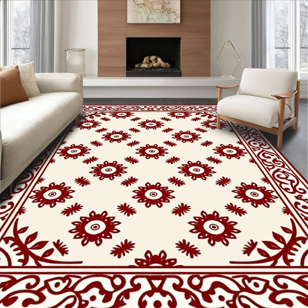 Crimson Bloom Border Ensemble Rug