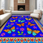Vibrant Blue Butterfly Floral Garden Rug