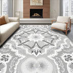 Monochromatic Floral Mandala Symmetry Rug