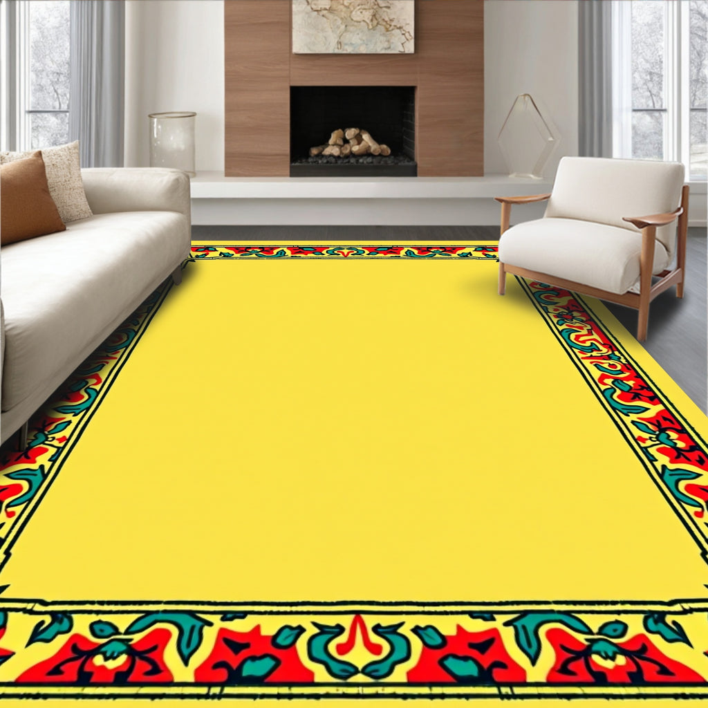 Vintage Red Teal Floral Border Rug
