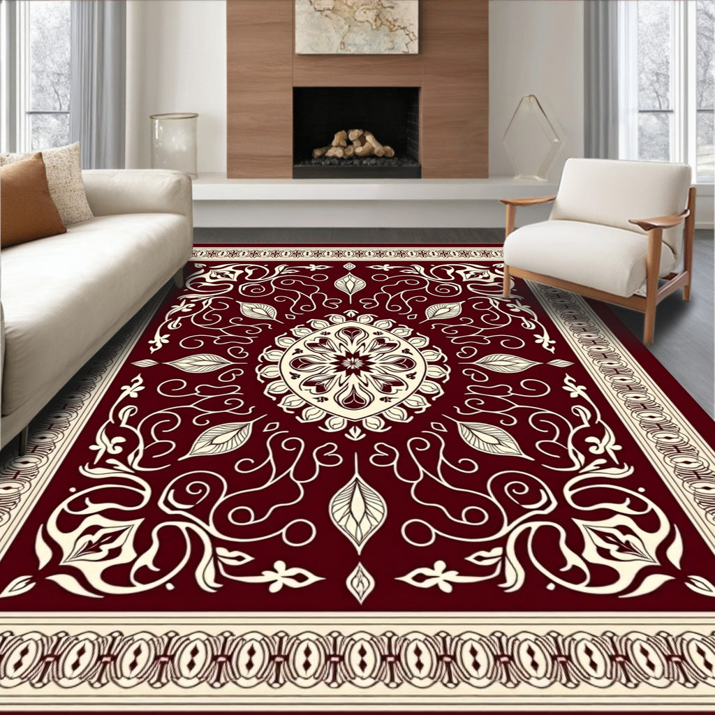 Crimson Cream Medallion Damask Rug