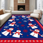 Whimsical Snowmen Red Scarf Navy Rug