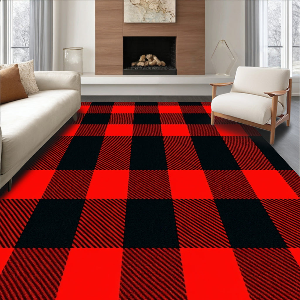 Bold Red Black Buffalo Checkered Rug