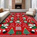 Red Holiday Elves Christmas Trees Candy Canes Rug