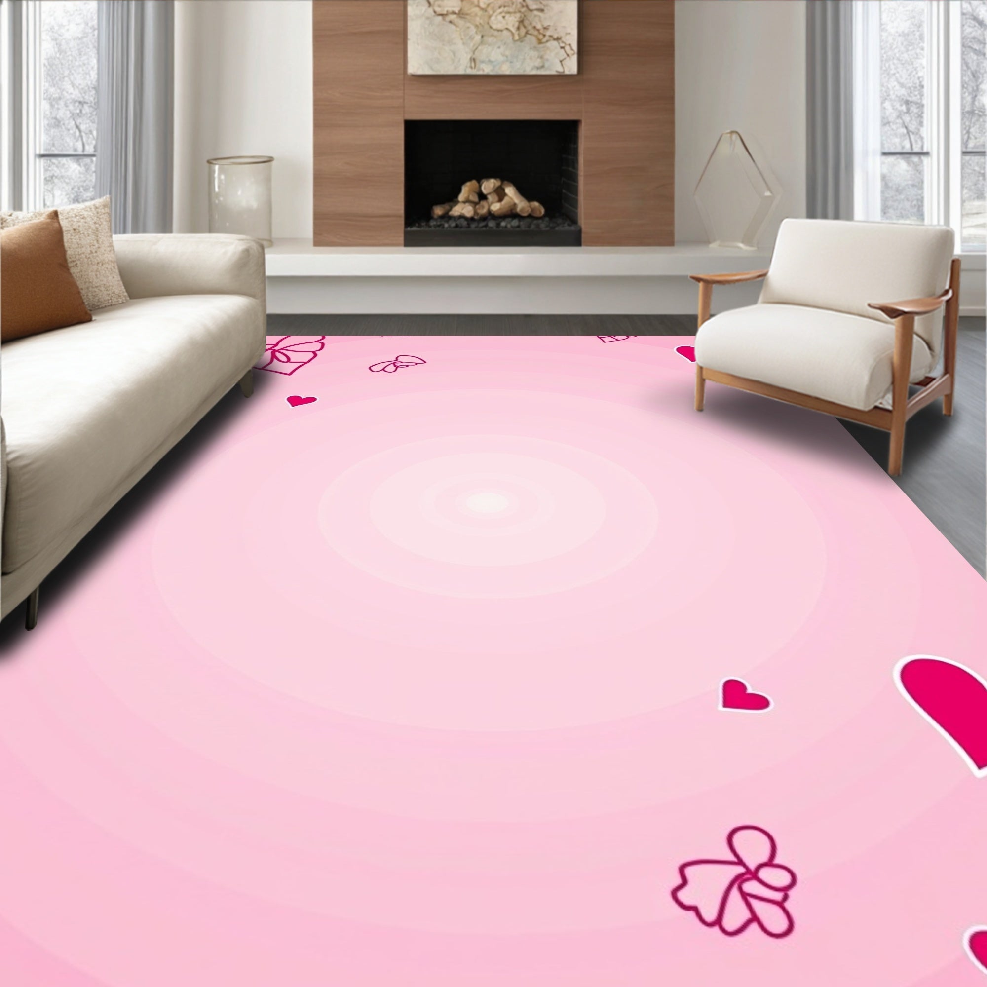 Soft Pink Hearts Bows Scattered Rug