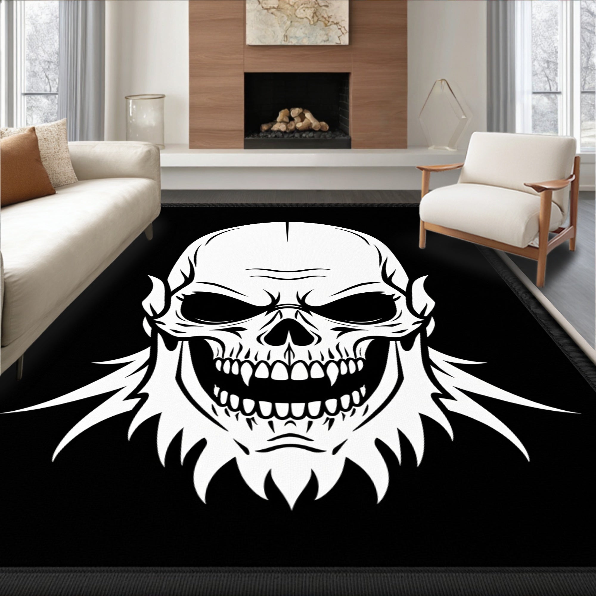 Monochromatic Skeleton Face Horror Rug