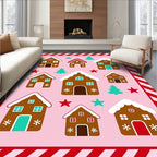 Gingerbread Houses Candy Cane Striped Border Rug