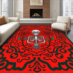 Crimson Skeleton Rose Swirls Rug
