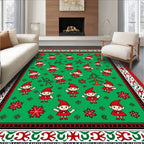 Festive Elf Red Christmas Tree Snowflakes Rug