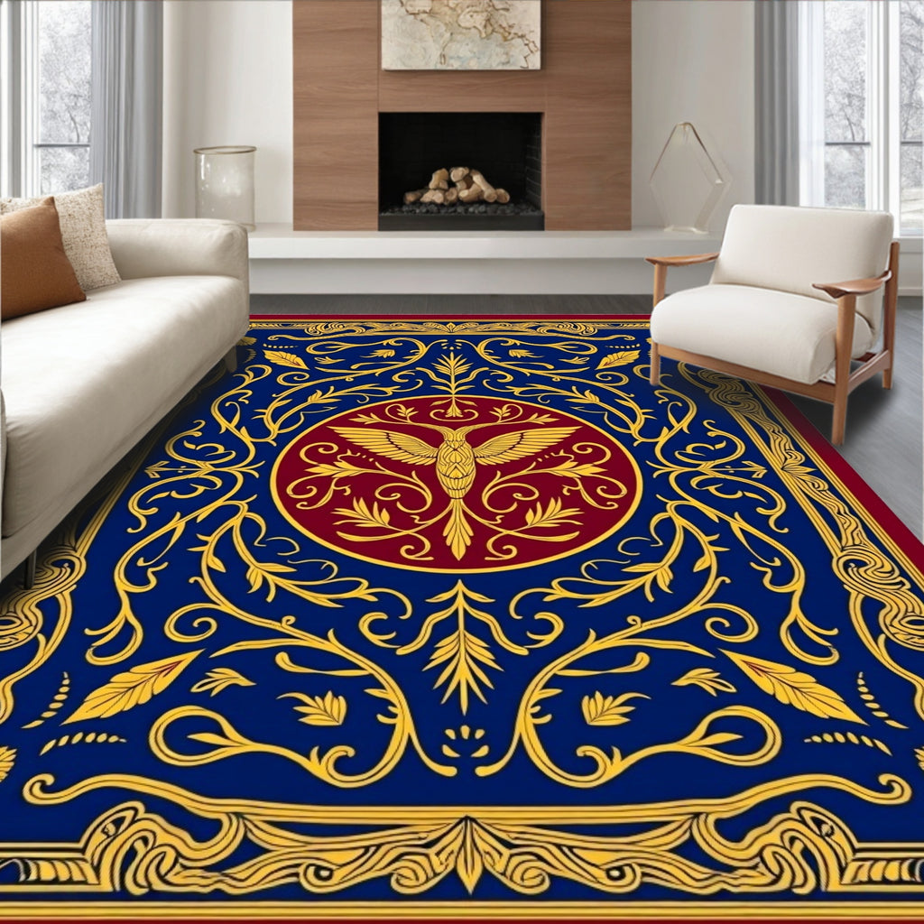 Regal Blue Golden Eagle Medallion Rug