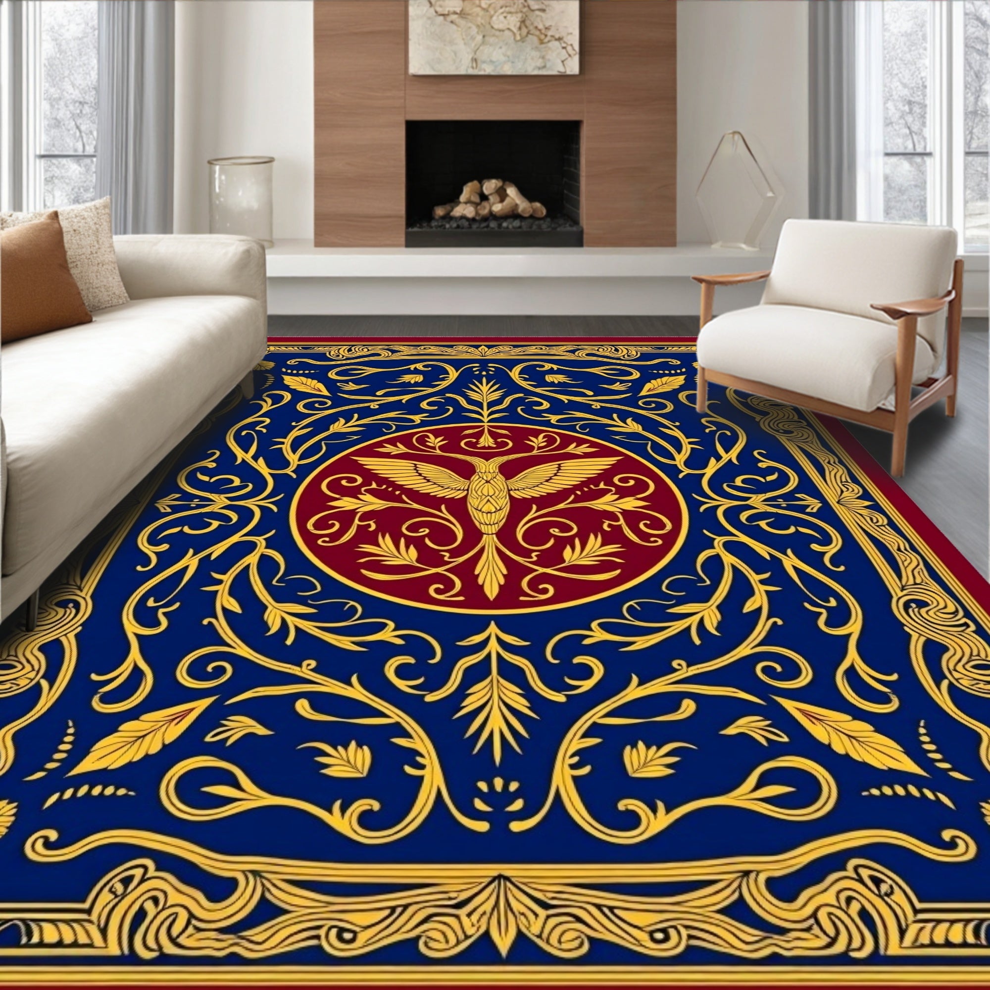 Regal Blue Golden Eagle Medallion Rug