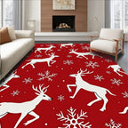 Crimson Reindeer Snowflake Collage Rug