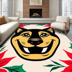 Smiling Dog With Red Poinsettia Border Rug