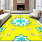 Bright Yellow and Teal Starburst Medallion Rug
