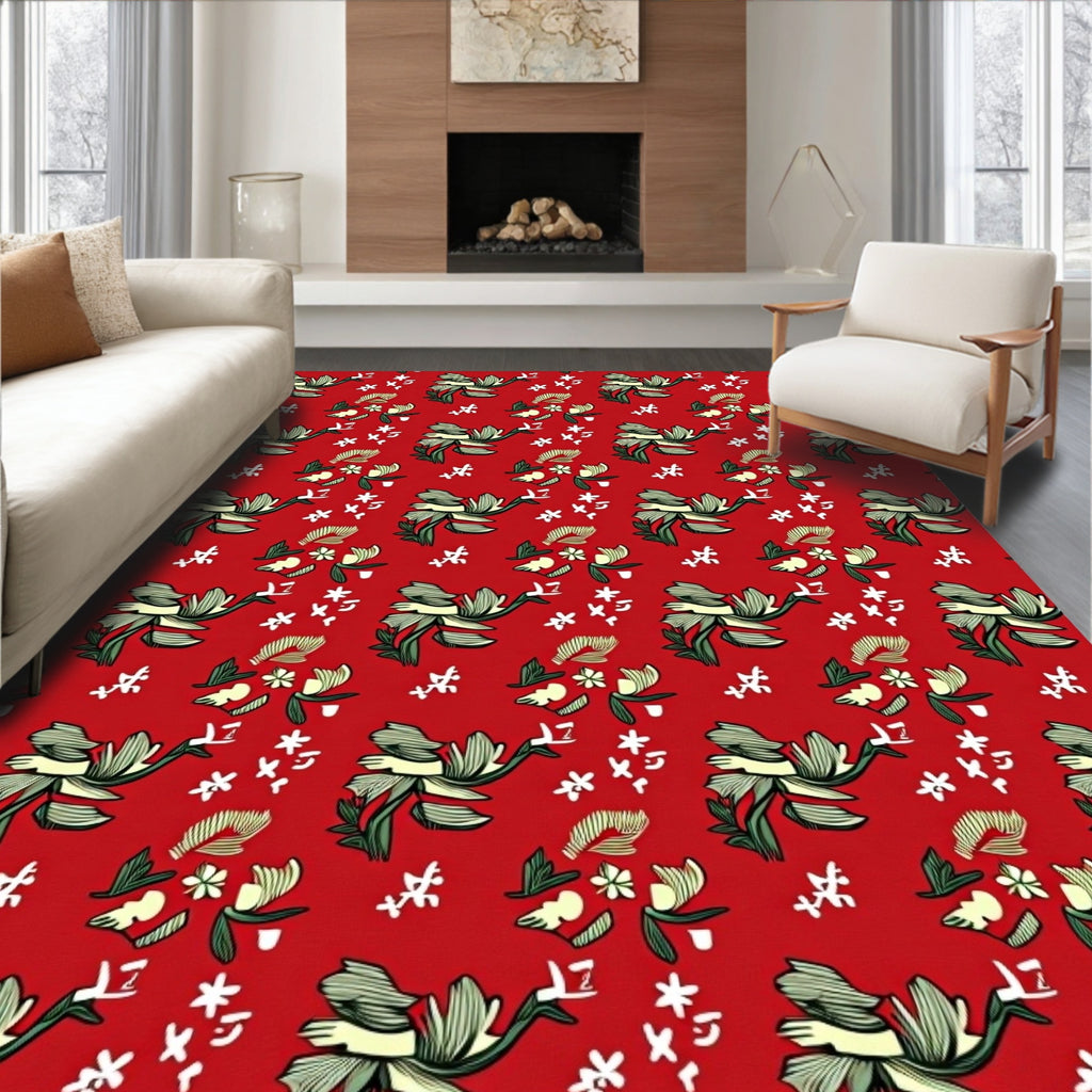 Crimson Vintage Bird Floral Folk Rug