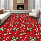 Crimson Vintage Bird Floral Folk Rug