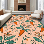 Whimsical Orange Carrot Floral Swirl Rug