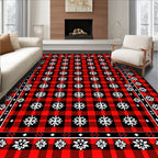Red Black Buffalo Check Snowflake Rug