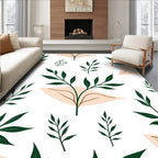 Dark Green Leafy Branches Beige Shapes Rug