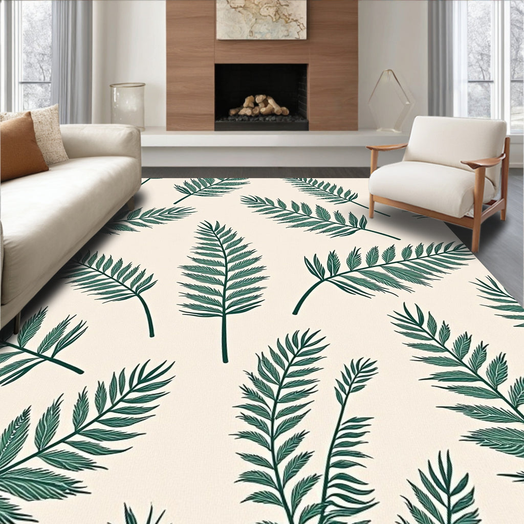 Forest Green Palm Frond Scattered Rug