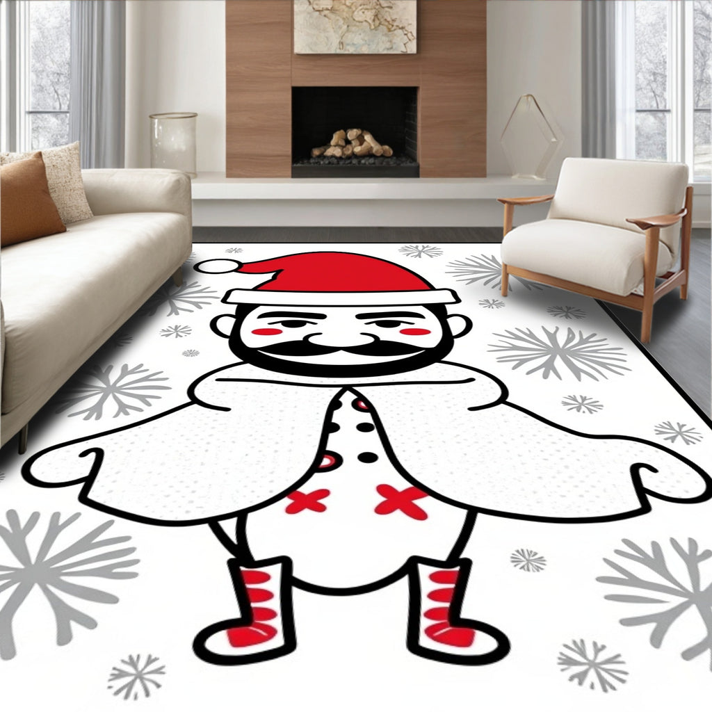 Festive Red Santa Claus Snowflakes Rug
