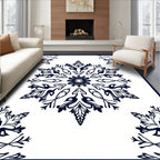 Navy Blue Floral Medallion Art Rug