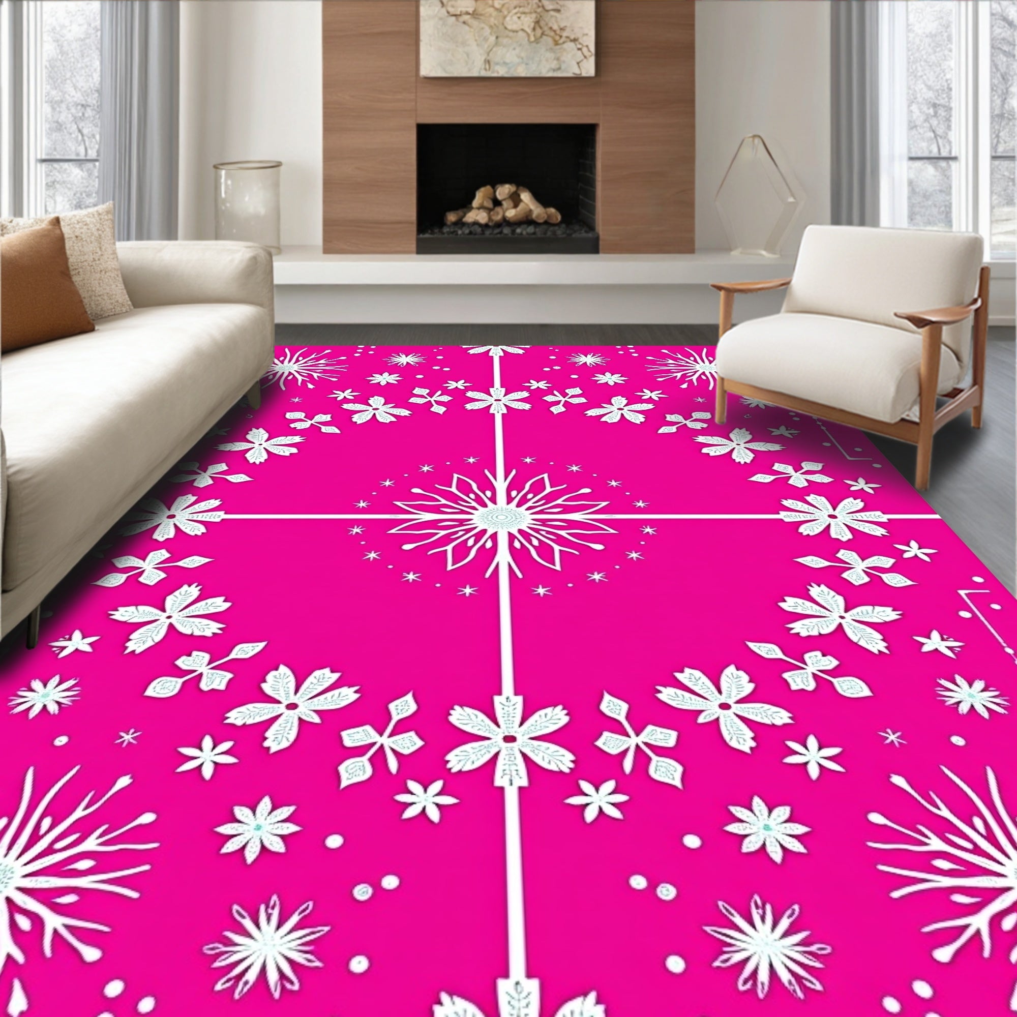 Fuchsia Snowflakes Garden Quadrants Rug
