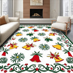 Festive Red Green Yellow Bells Border Rug