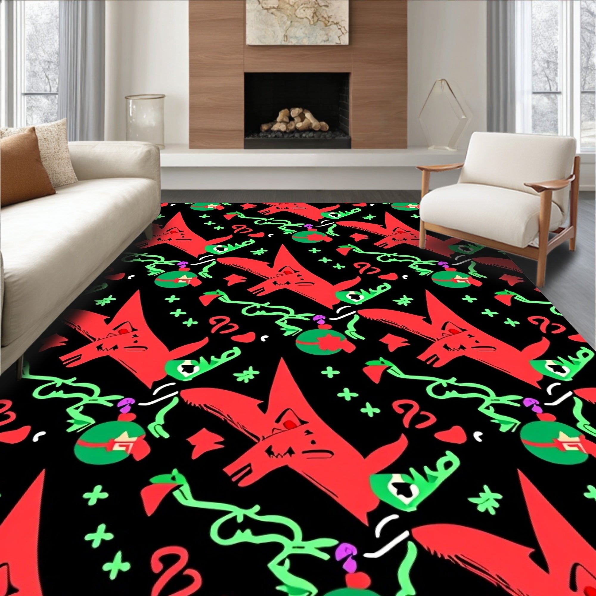 Red Fox Christmas Ornament Garland Rug