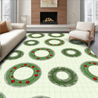 Green Pine Wreath Red Berry Scatter Rug