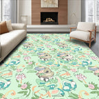 Whimsical Mint Floral Creature Garden Rug