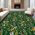 Emerald Green Tropical Bird Floral Swirls Rug