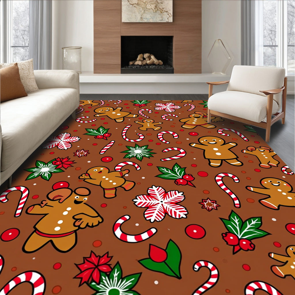 Brown Gingerbread Candy Cane Holiday Frolic Rug