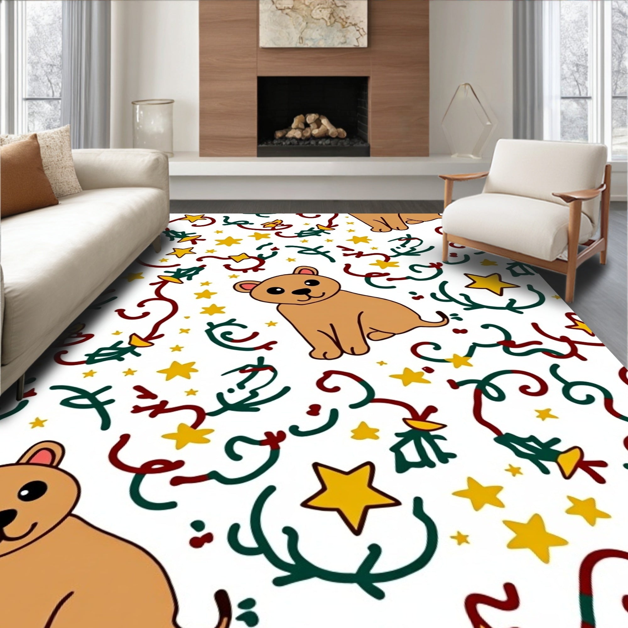 Whimsical Cubs And Swirling Stars Rug