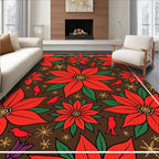 Red Poinsettia Birds Gold Snowflakes Rug