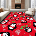 Festive Red Penguin Snowflake Medley Rug