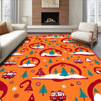 Orange Whimsical Winter Holiday Trees Rug
